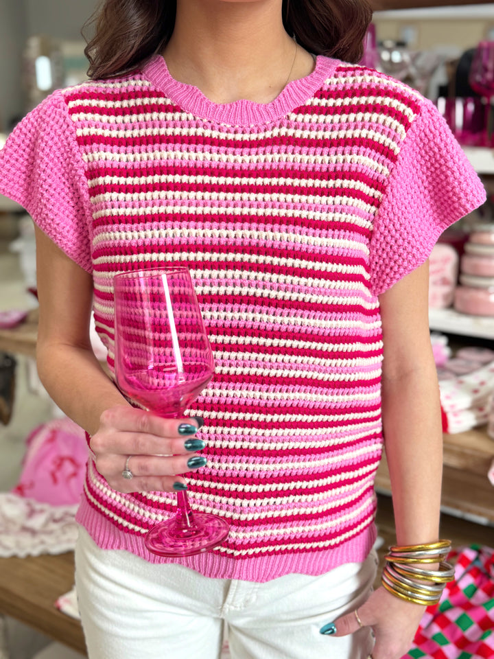 Pink Scallop Detail Knit Top