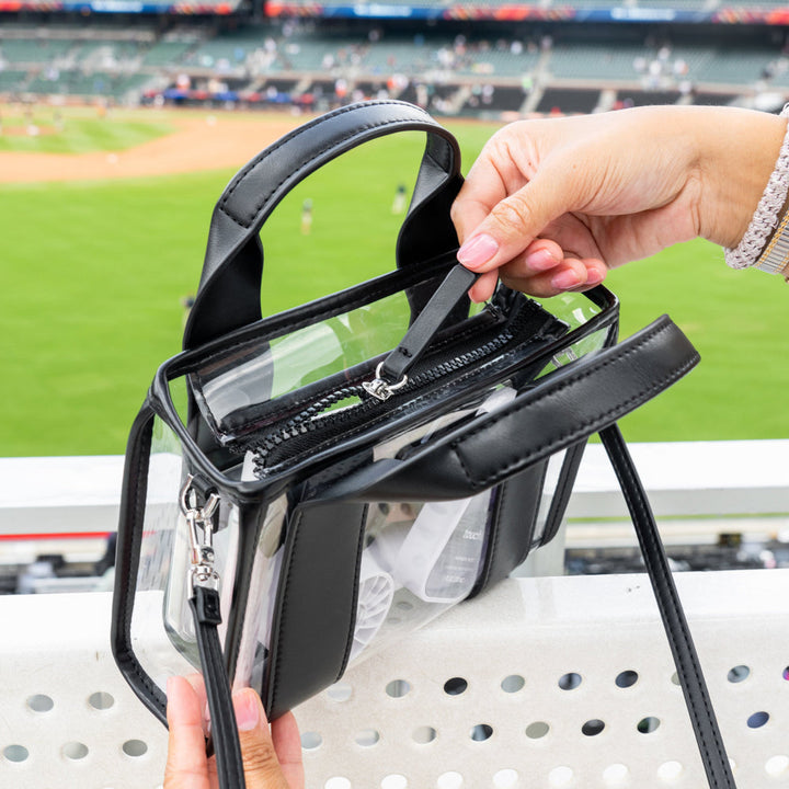 Stadium Tote with Strap | Black and Clear