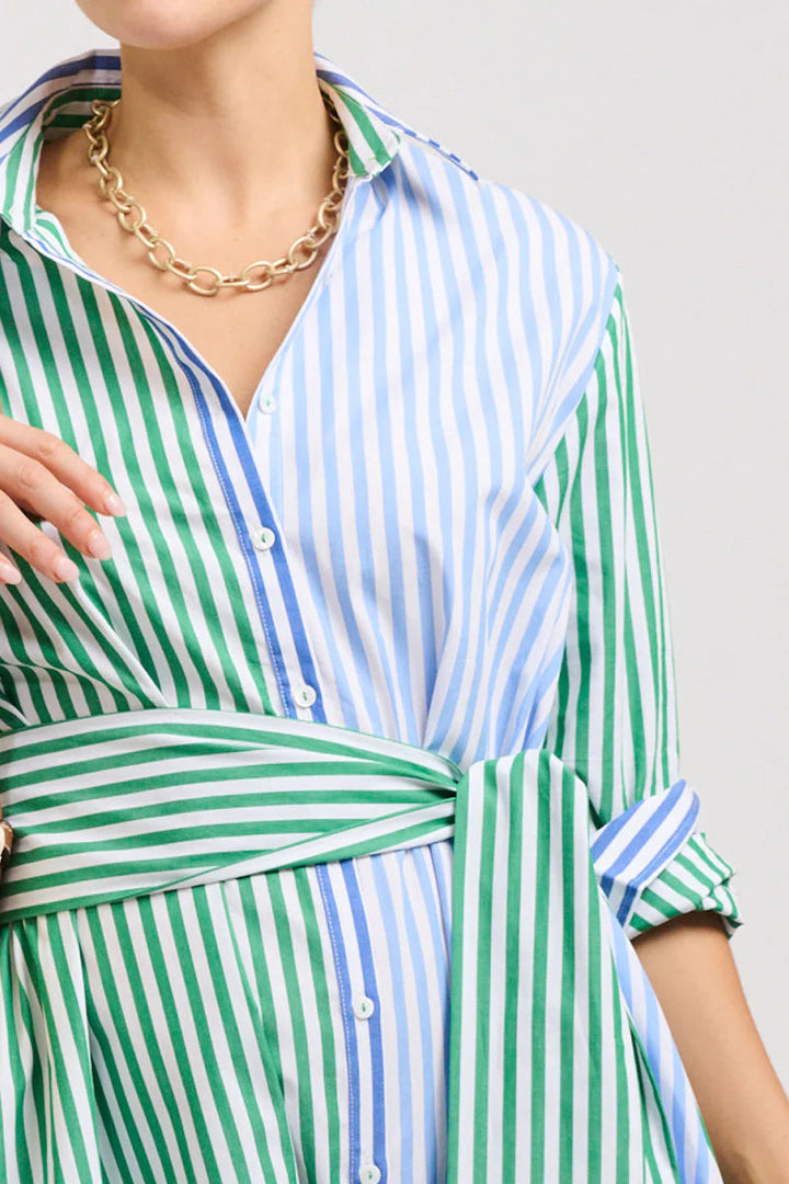 The Luna Over sized  Long Shirtdress | Blue and Green Stripe