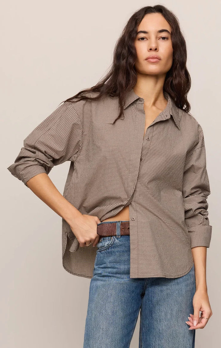 On Duty Gingham Button Up Top