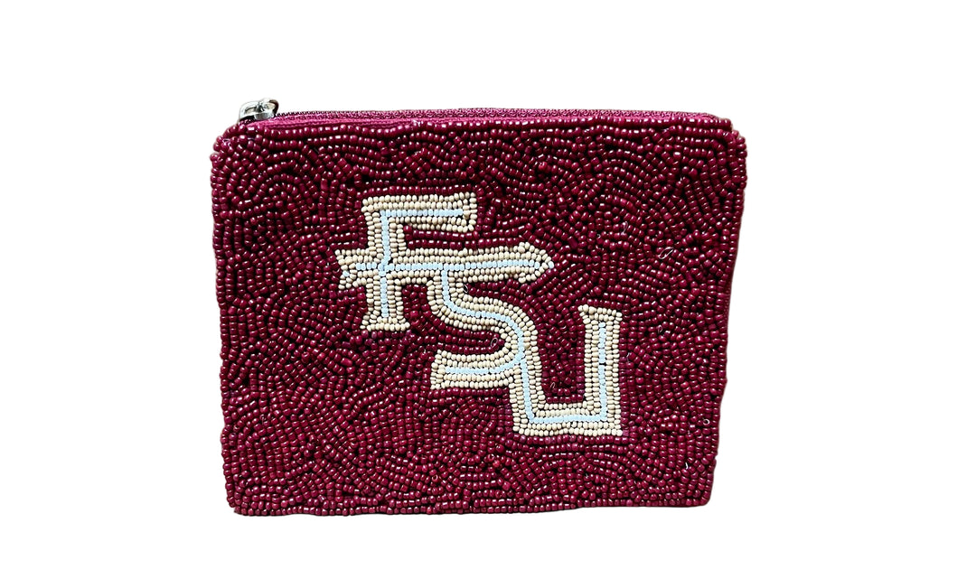 La Chic Burgundy FSU Beaded Coin Pouch