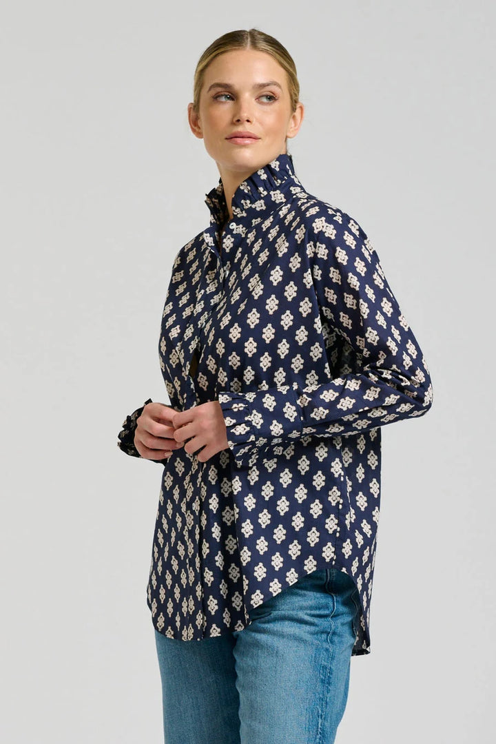 Olivia Classic Frill Collar Shirt | Navy Double Diamond