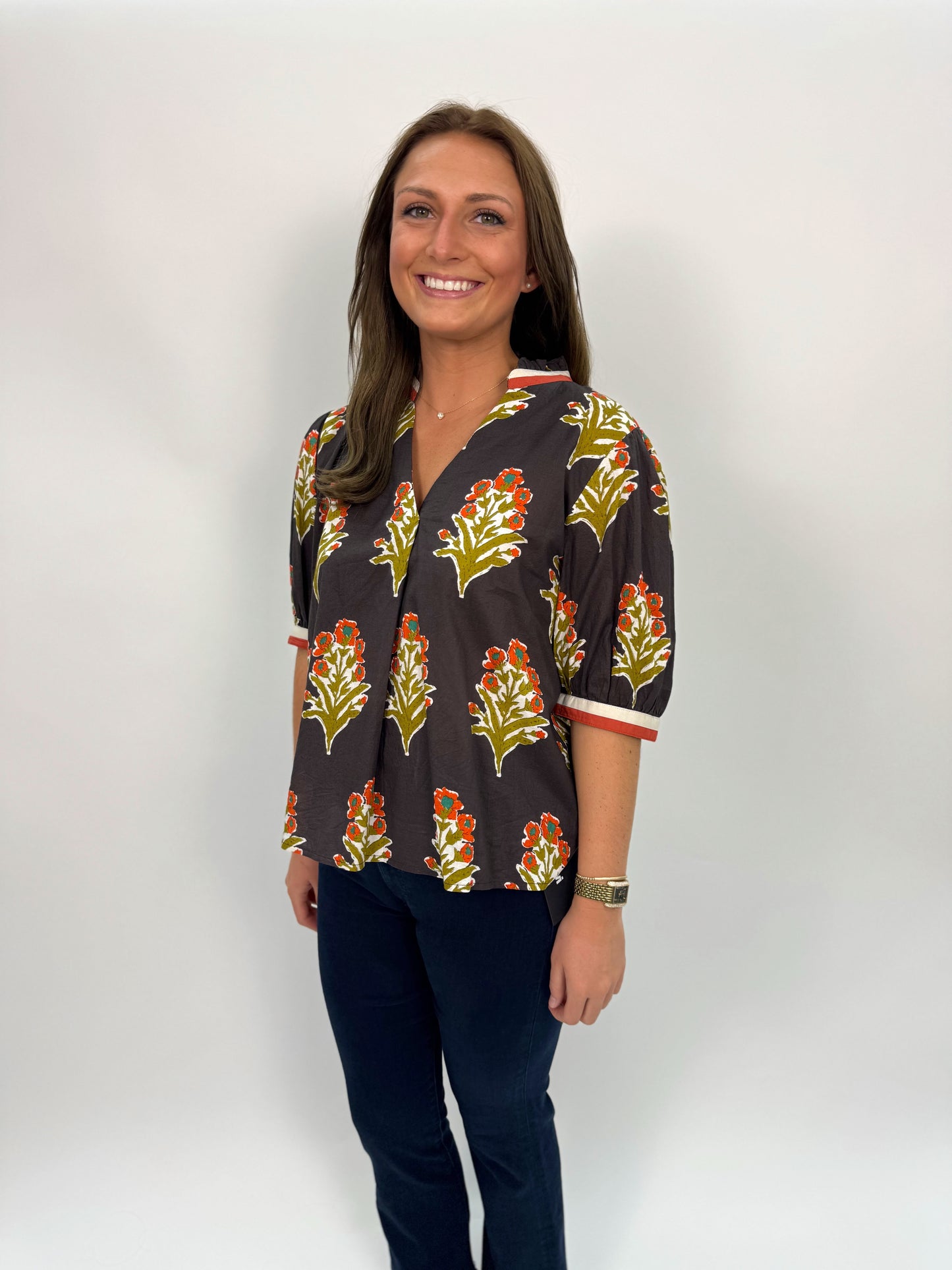 Short Sleeve Floral Detail Top