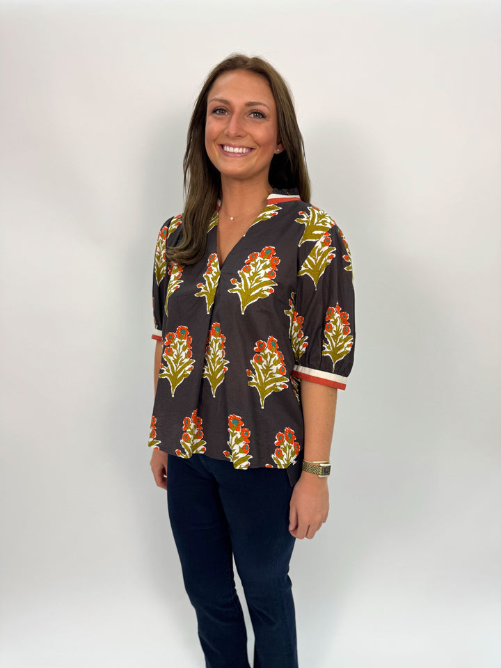 Short Sleeve Floral Detail Top