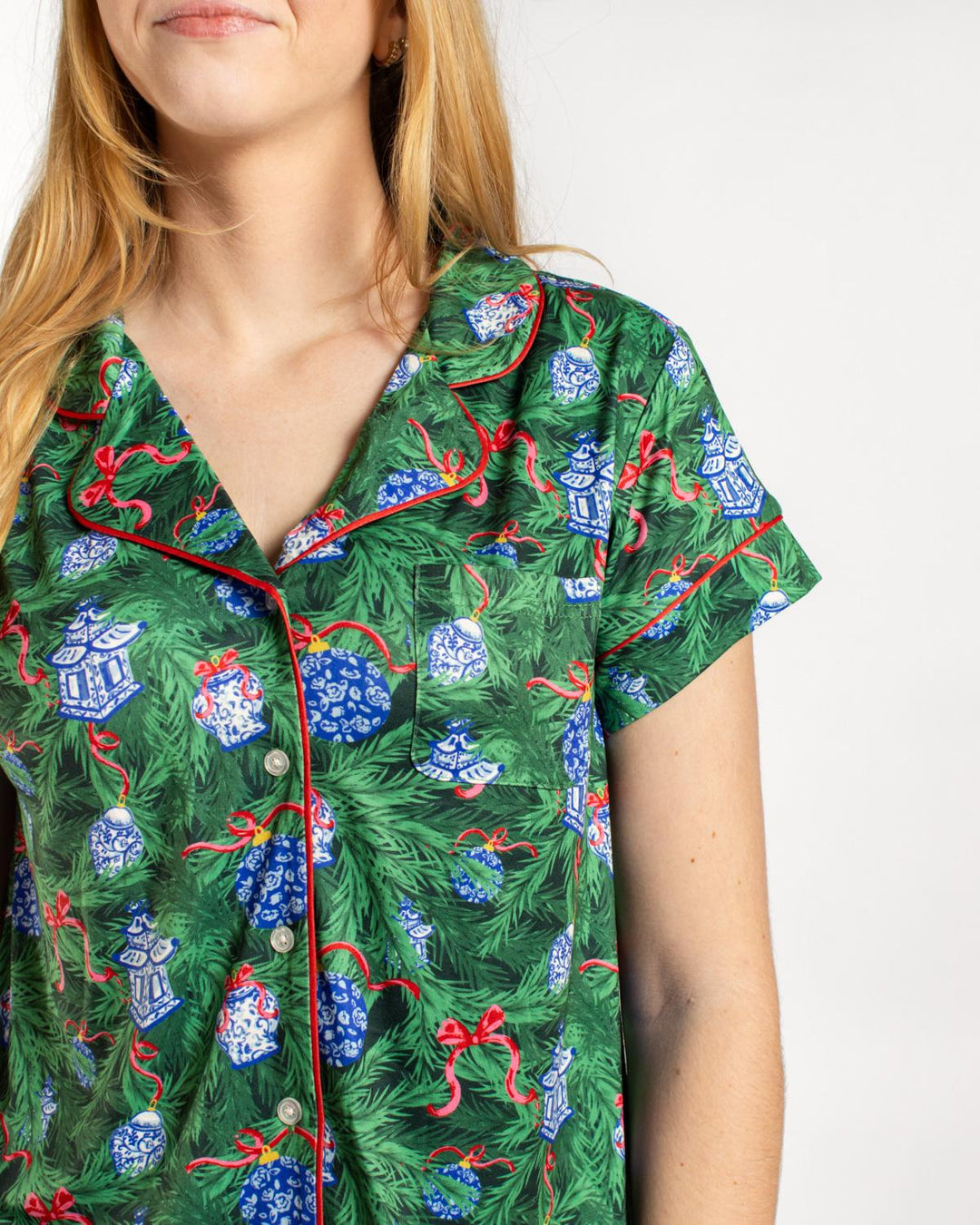 Spruce It Up Short Sleeve Button Up Sleep Shirt | Green &amp; Multi
