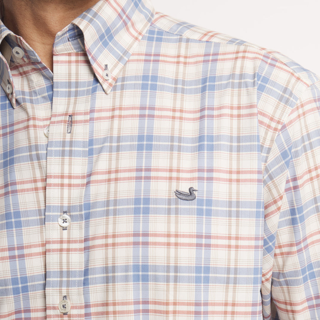 Highlands Lattice Performance Dress Shirt | Slate &amp; Burnt Taupe