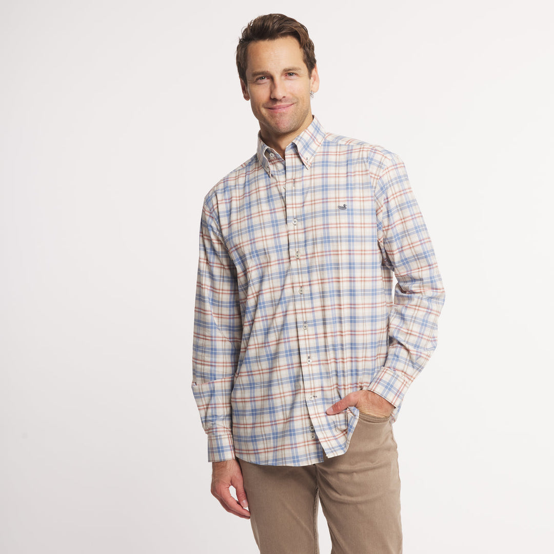 Highlands Lattice Performance Dress Shirt | Slate &amp; Burnt Taupe