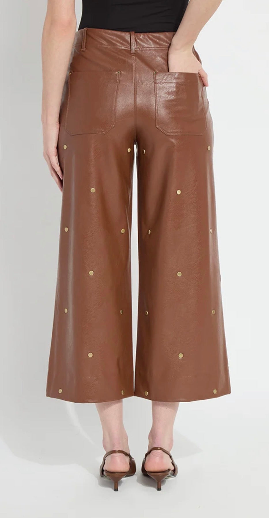 Luanne Studded Vegan Leather Palazzo Pants