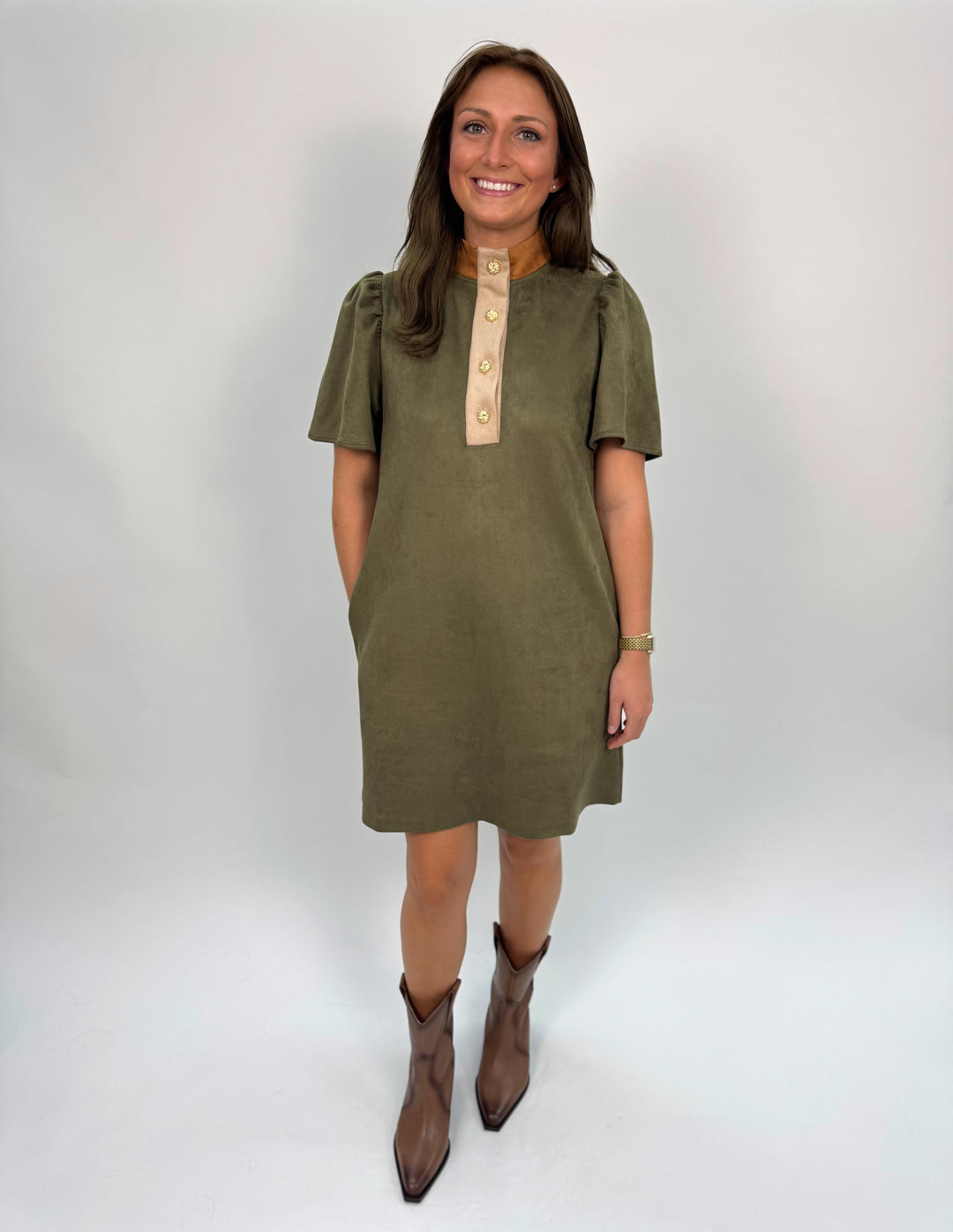 Short Sleeve Suede Dress