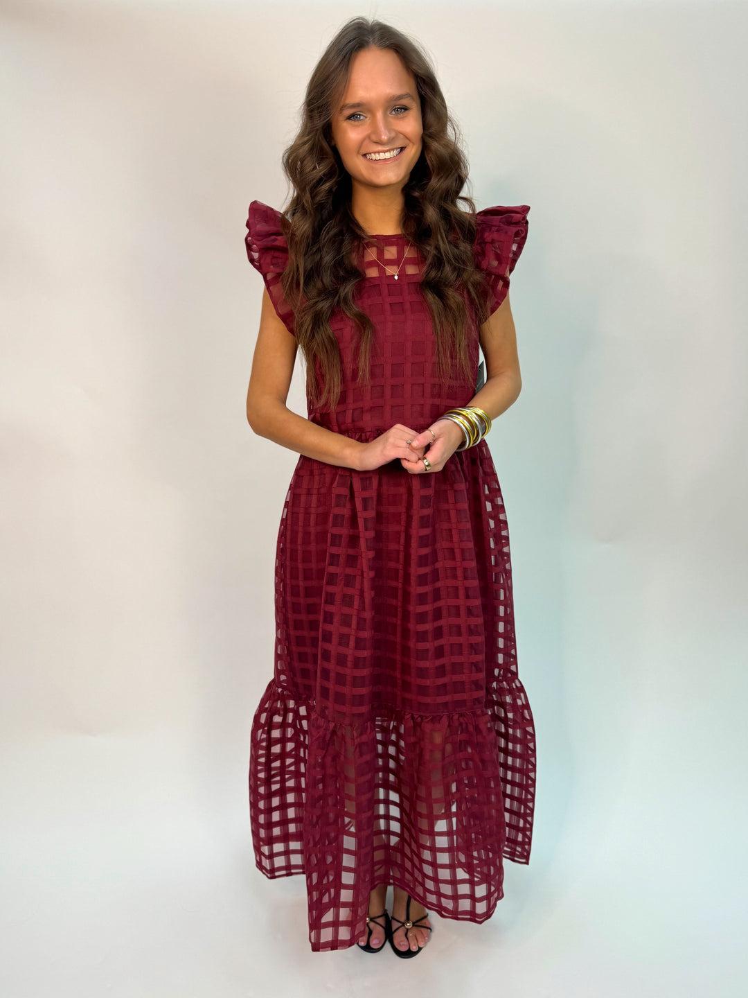 Organza Midi Dress / Maroon