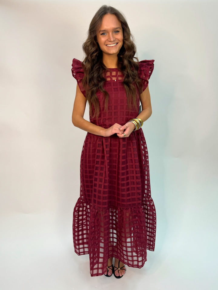 Organza Midi Dress / Maroon