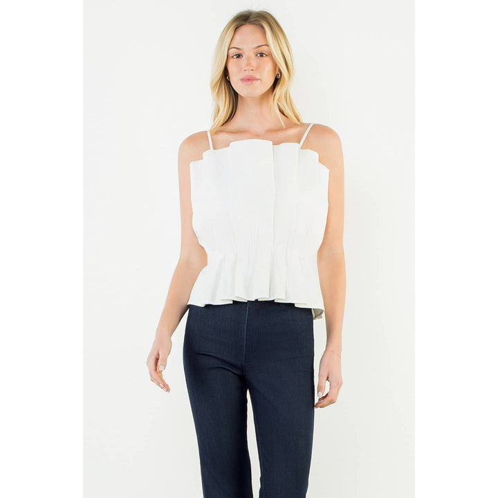 THML Thin Strap Pleated Top | White
