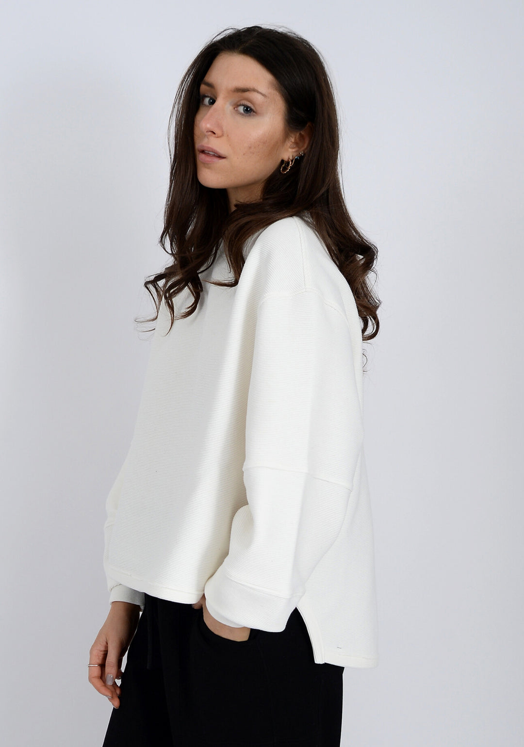 Lucina Ottoman Soft Knit Long Sleeve Top / Calla Lily