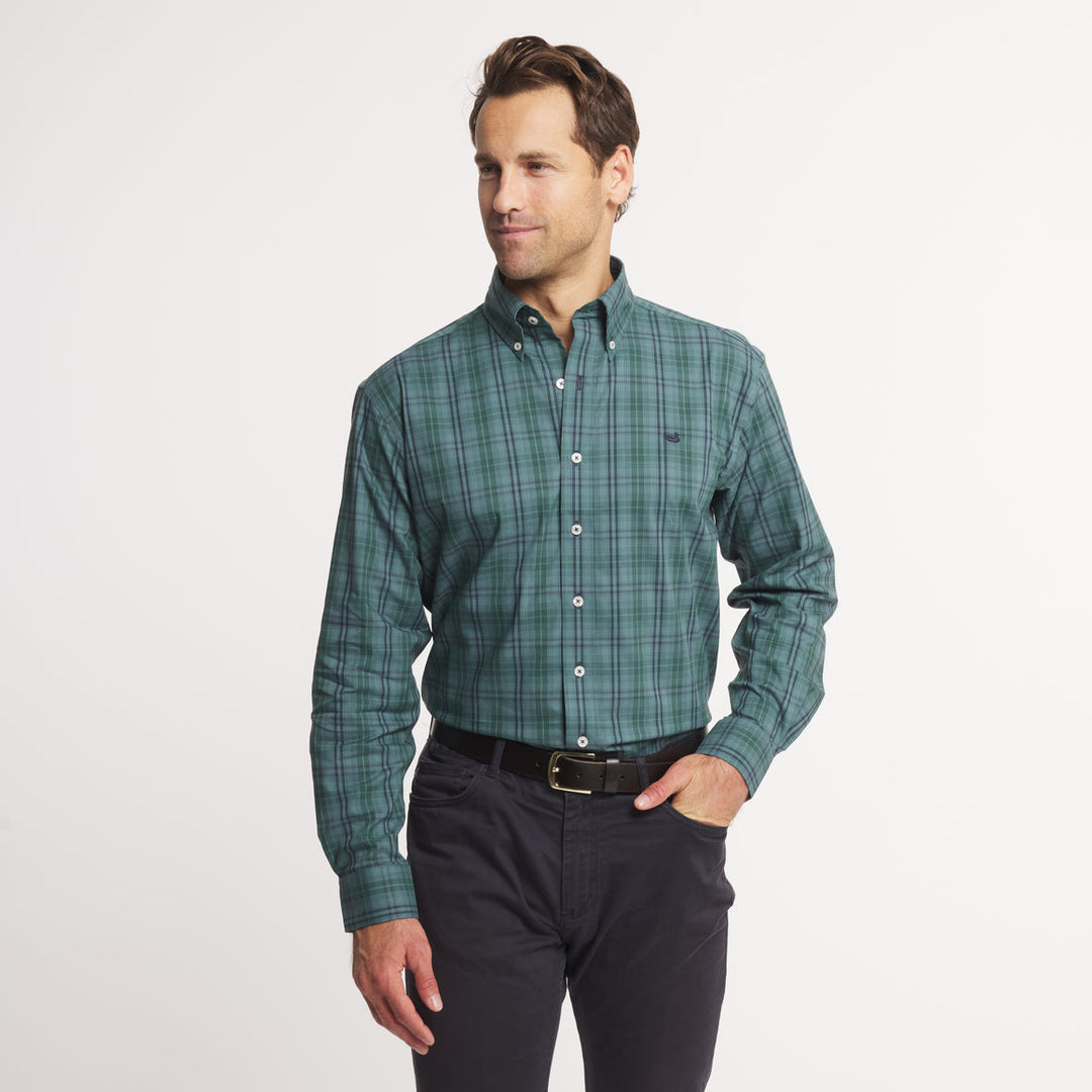 Highlands Lattice Performance Dress Shirt | Dark Green &amp; Sage