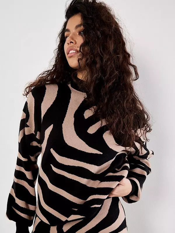 Zebra Jacquard Drop Shoulder Jumper