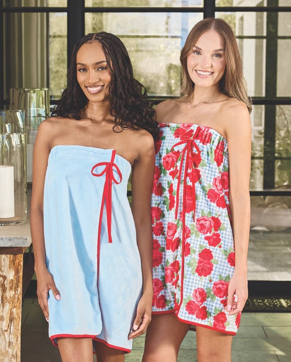 Blue Gingham &amp; Red Roses Spa Wrap