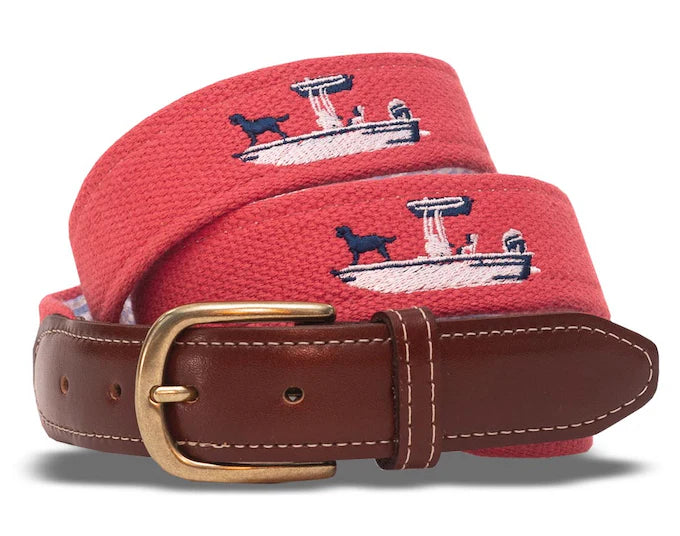 Skiff Dogs Coral Embroidered Belt*