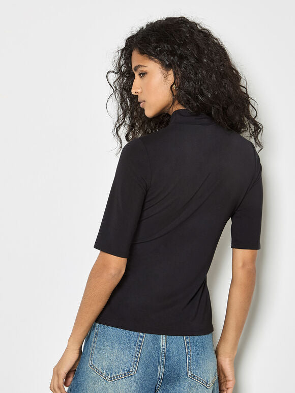Lyocell Mock Neck Half Sleeve Top