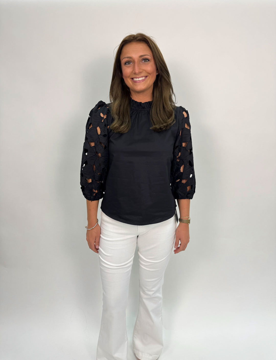 Eyelet Detail Long Sleeve Top