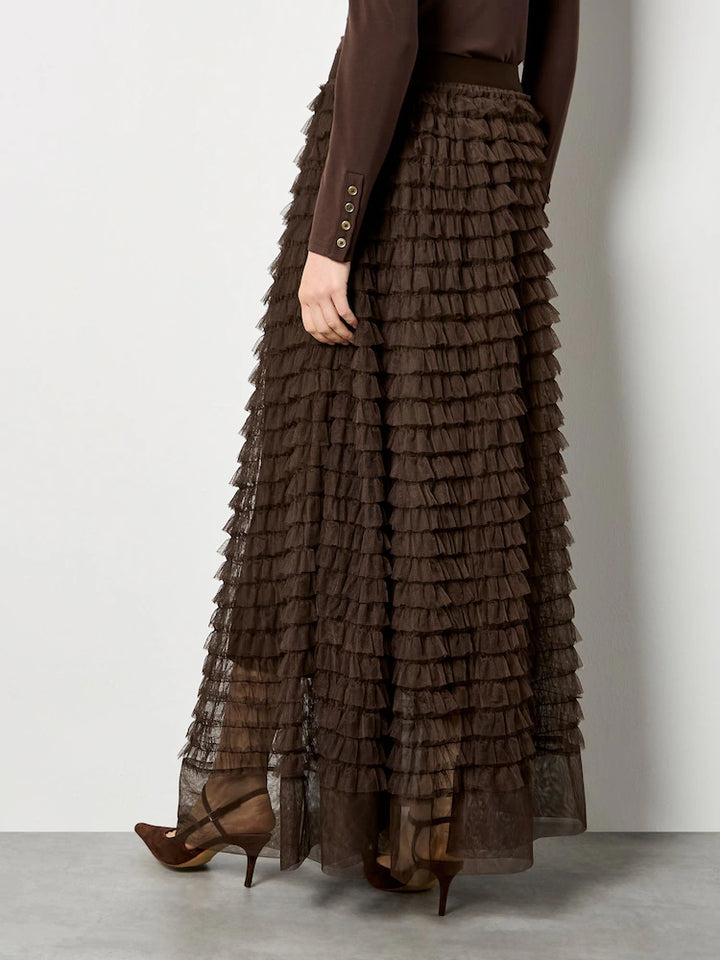 Multi Tiered Tulle Maxi Skirt | Brown