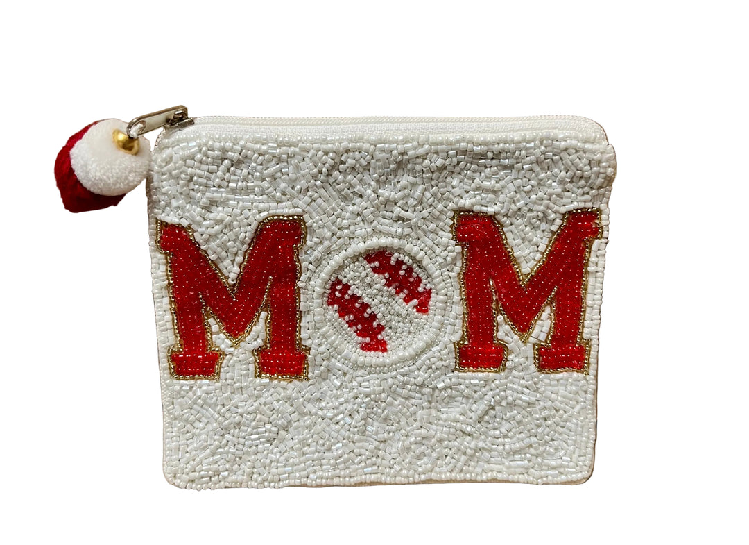 La Chic Baseball Mom Beaded Coin Pouch