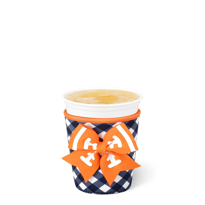 Gameday Gingham Navy + Orange Iced Cup Coolie (Small)