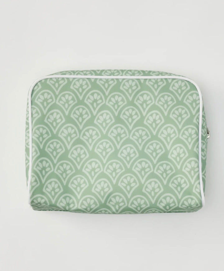 Weezie Medium Patterned Toiletry Bag Green Block Print