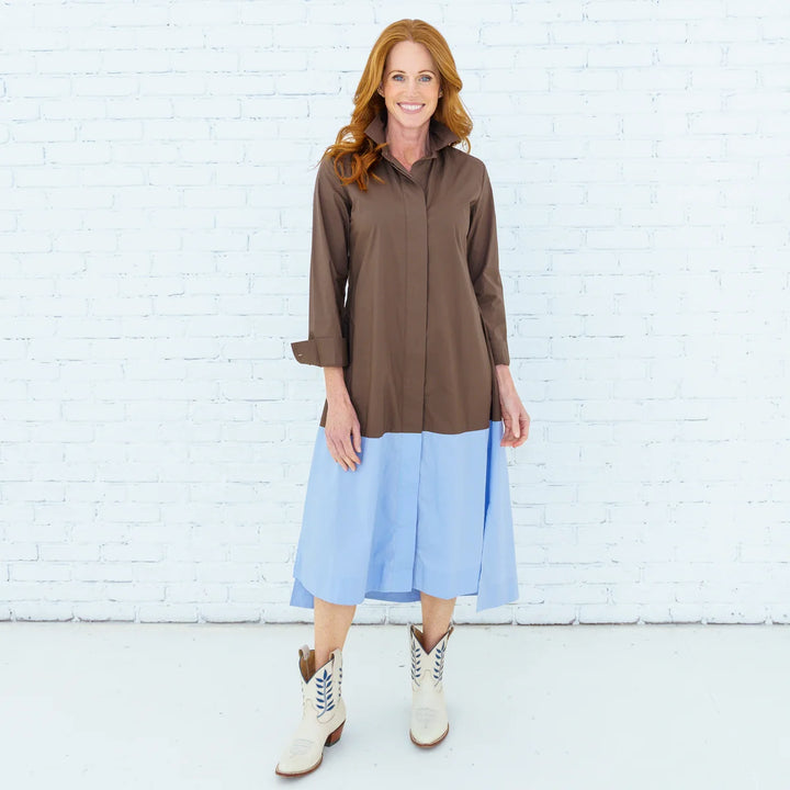 Mimi Dress Mocha/ Light Blue