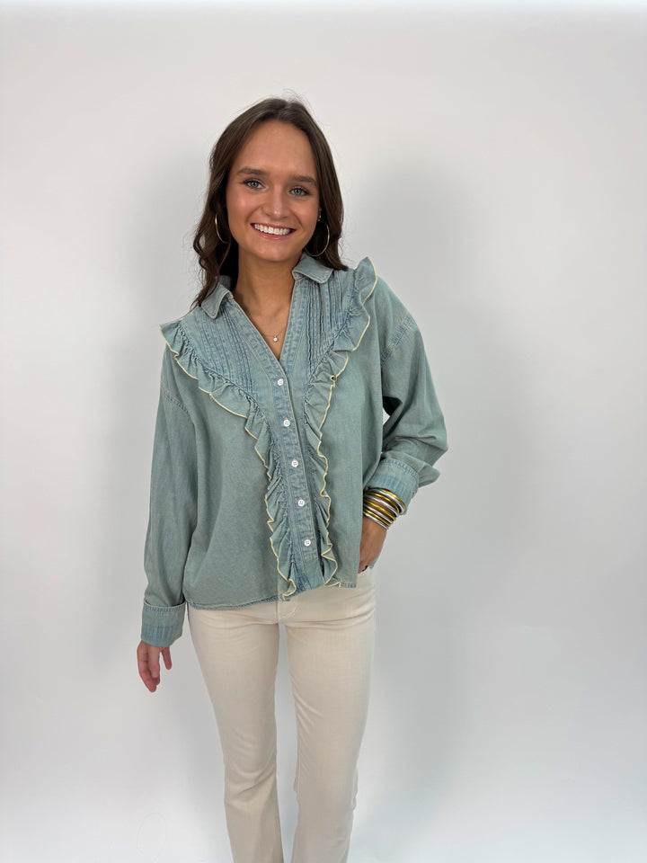 Tattered and Ruffled Top in Vintage Wash