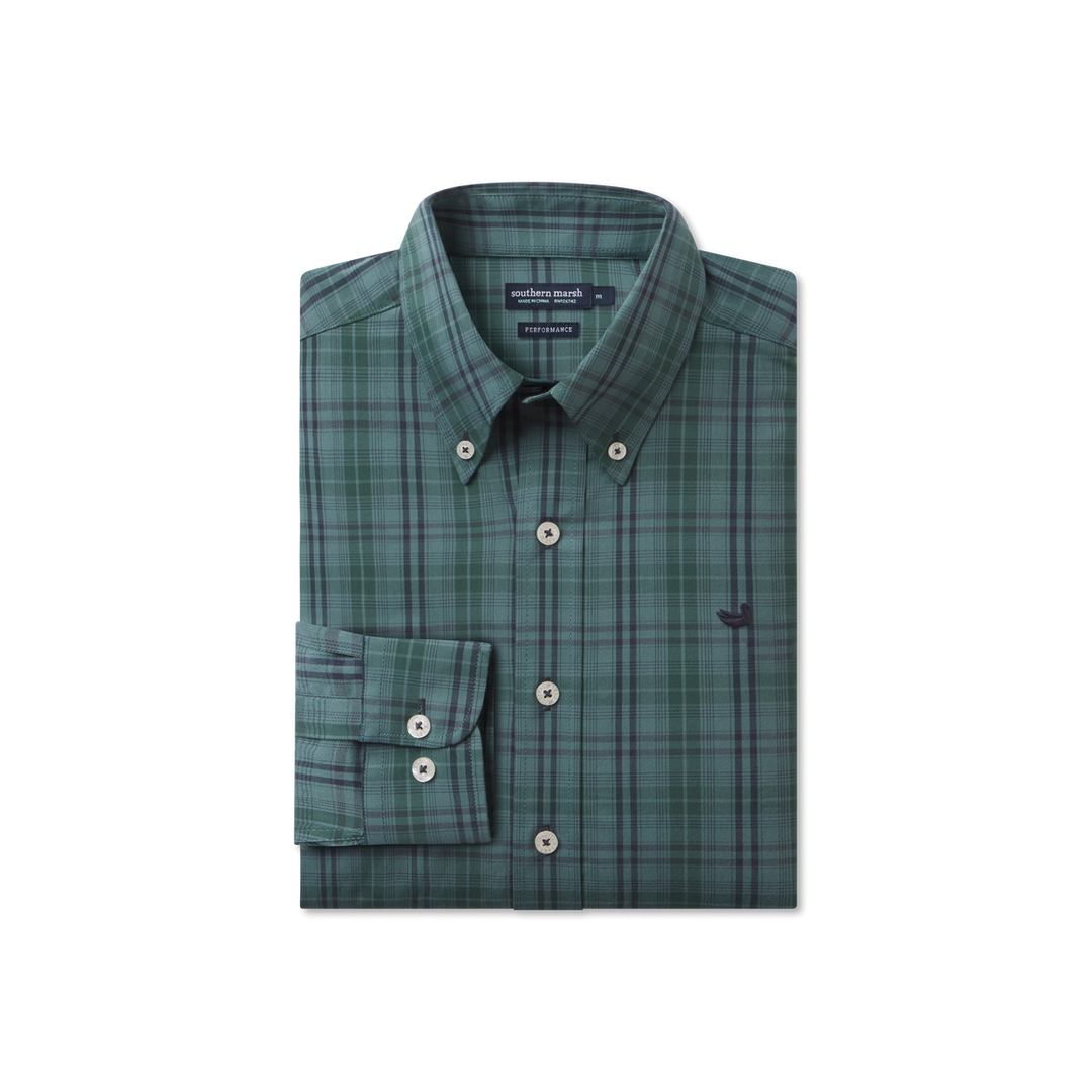 Southern Marsh Highlands Lattice Performance Dress Shirt | Dark Green &amp; Sage