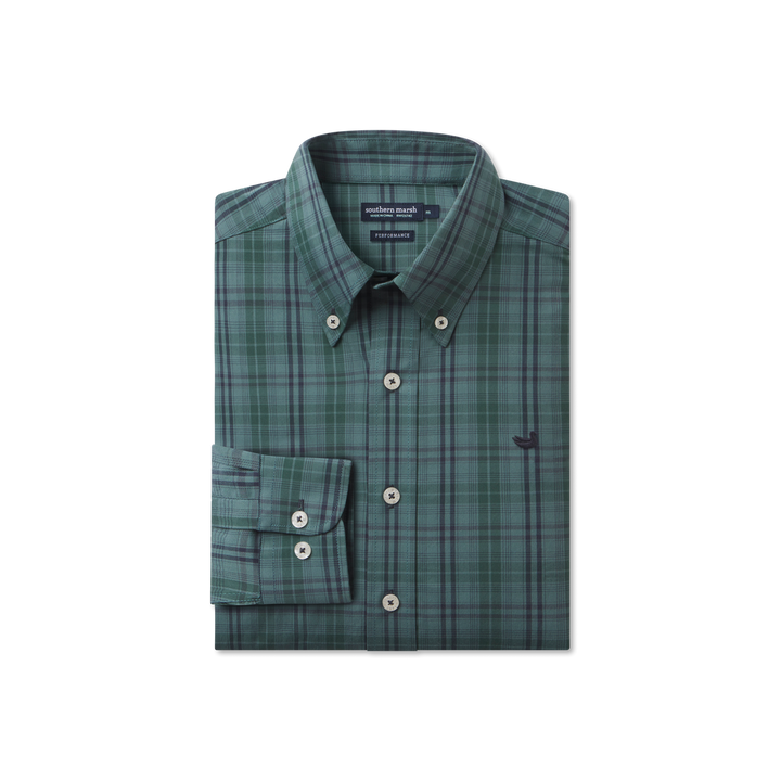 Southern Marsh Highlands Lattice Performance Dress Shirt | Dark Green &amp; Sage
