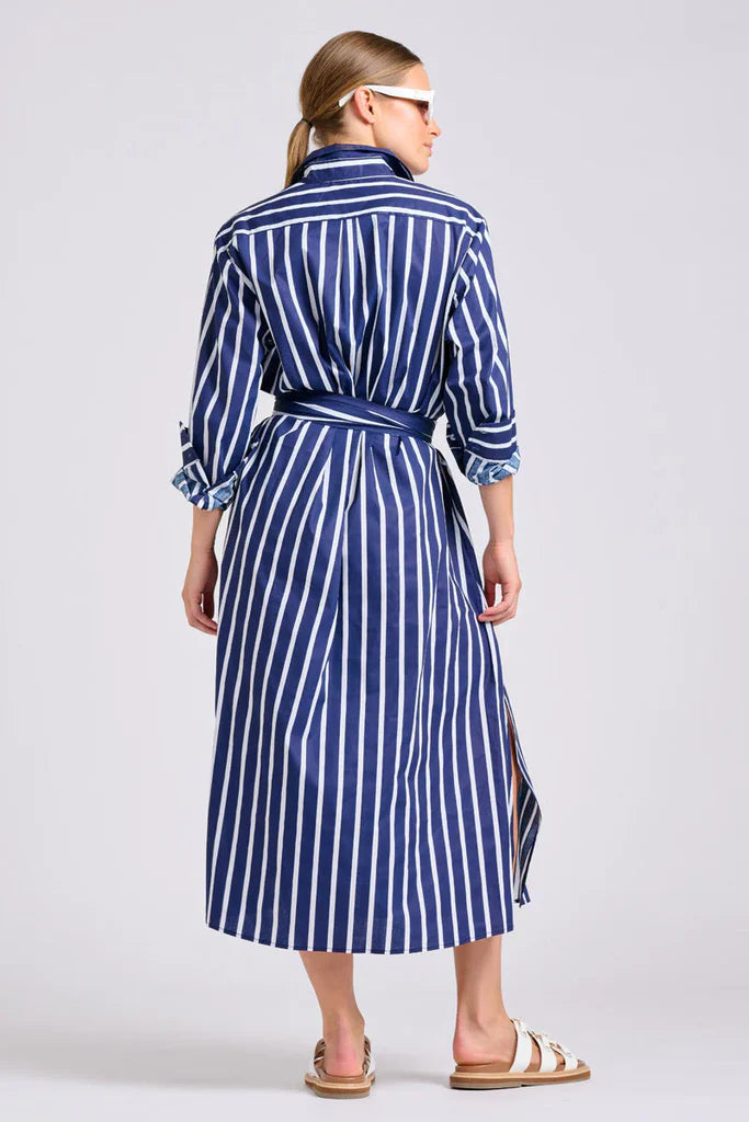 SHIRTY Women's Mixed Stripe Long Sleeve Shirtdress - Blue