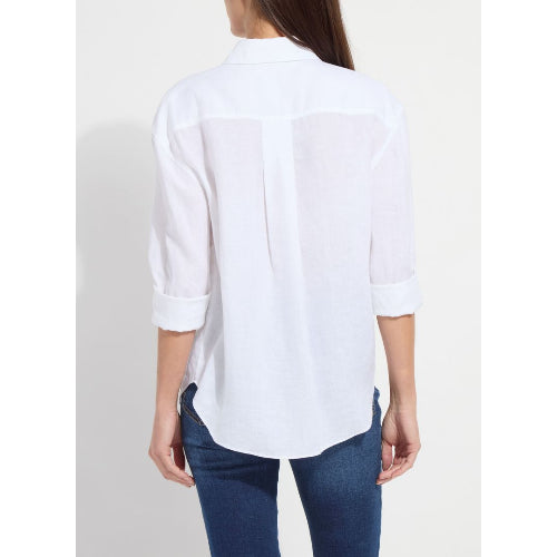 Rose Roll Tab Utility Linen Shirt | White