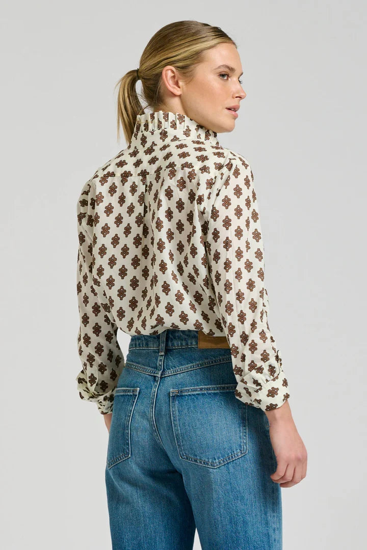 Olivia Classic Frill Collar Shirt | Ivory Diamond Double