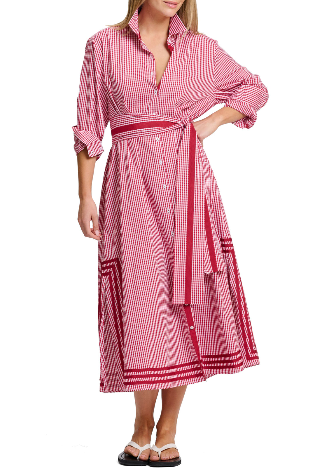 Shirty Pippa Longline Shirt Dress | Dark Red Gingham
