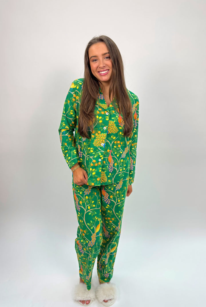 Fearless Peacock | Long Sleeve Pajama set - Green