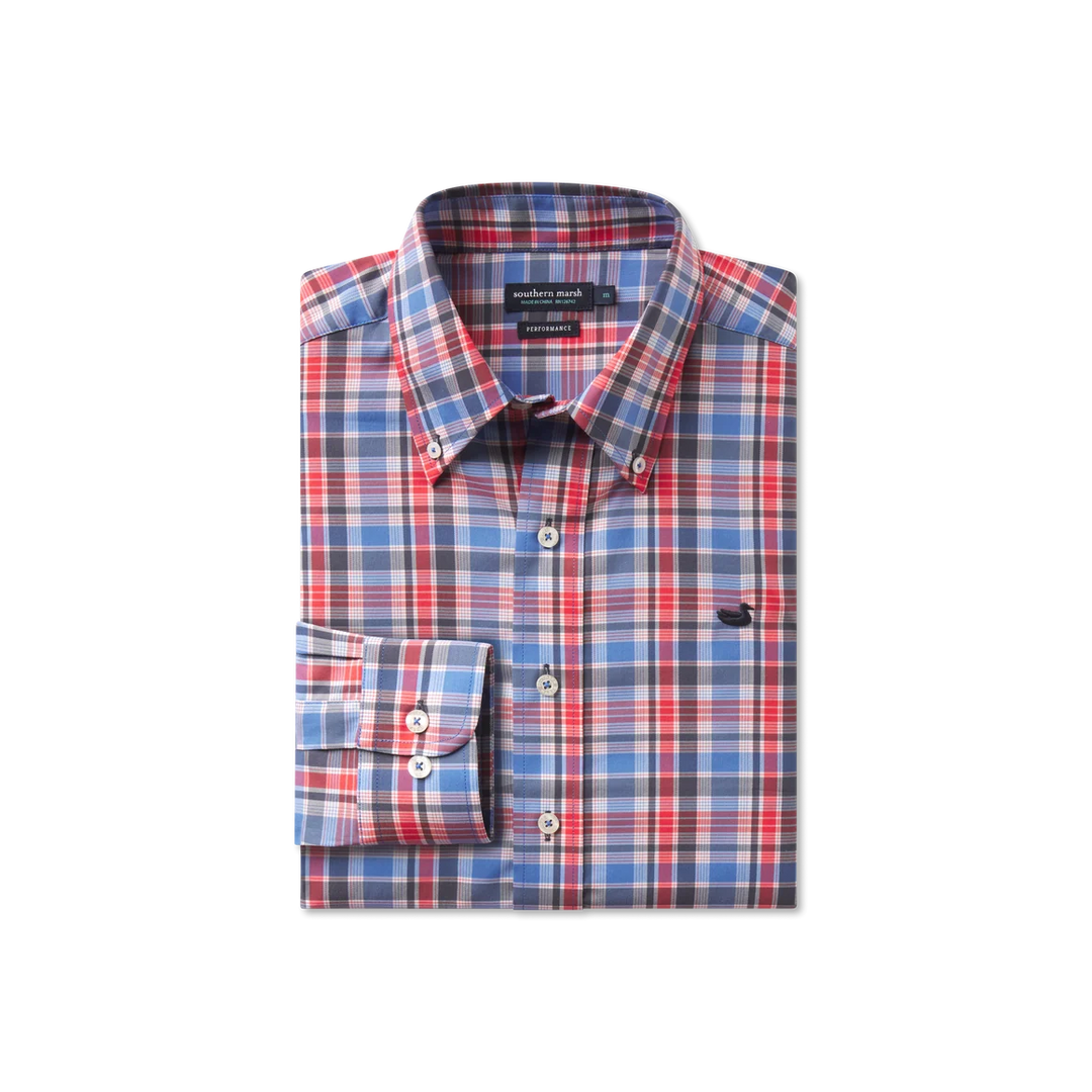 Franklin Plaid Performance Dress Shirt | Navy/Red