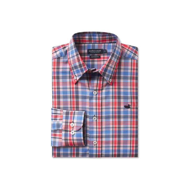 Franklin Plaid Performance Dress Shirt | Navy/Red