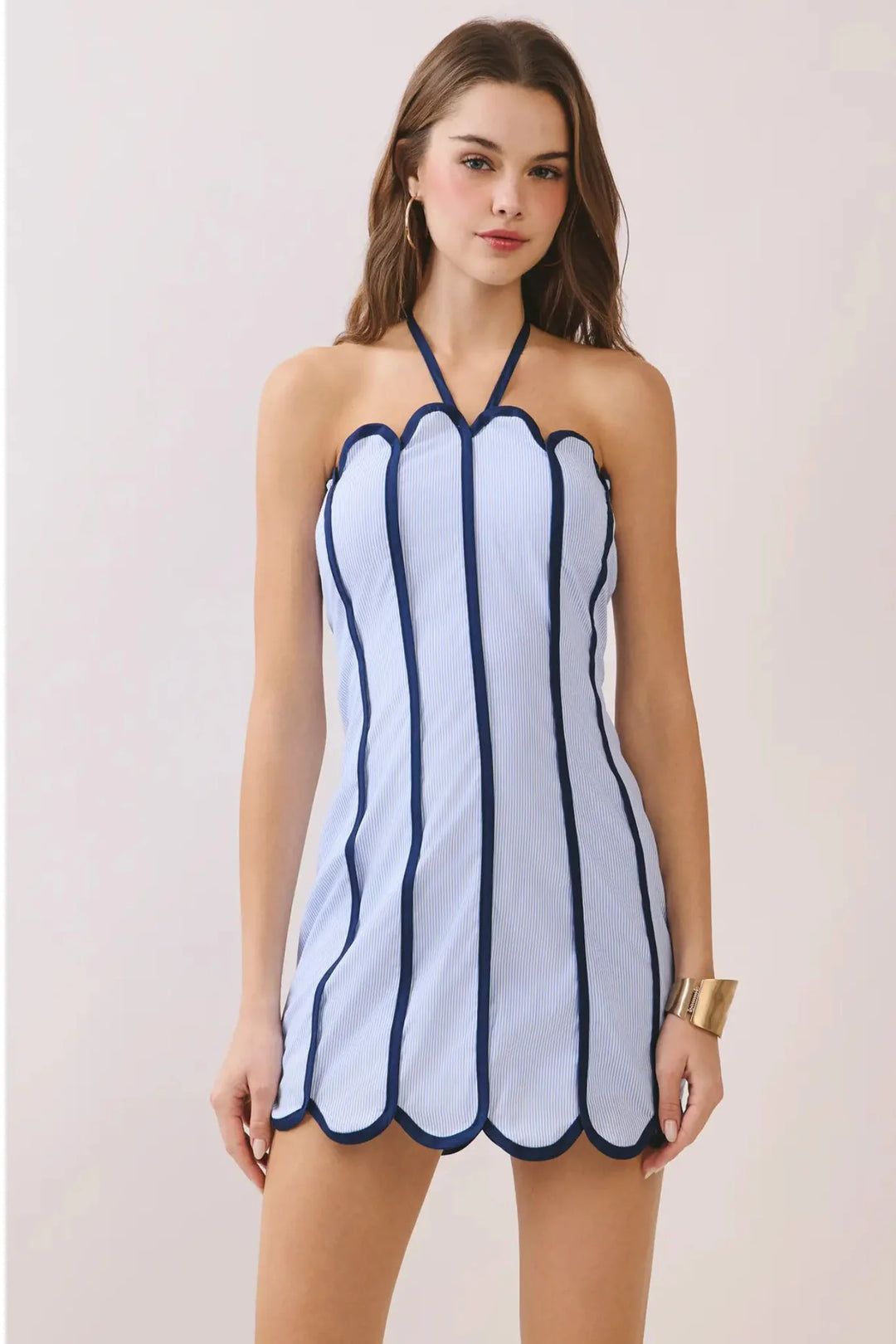 scalloped dress blue THE SCALLOP DRESS in Pale Blue Swiss Dot Pique COTTON Pale Blue Swiss Dot Pique / 2022SP419 PBSDP / 1