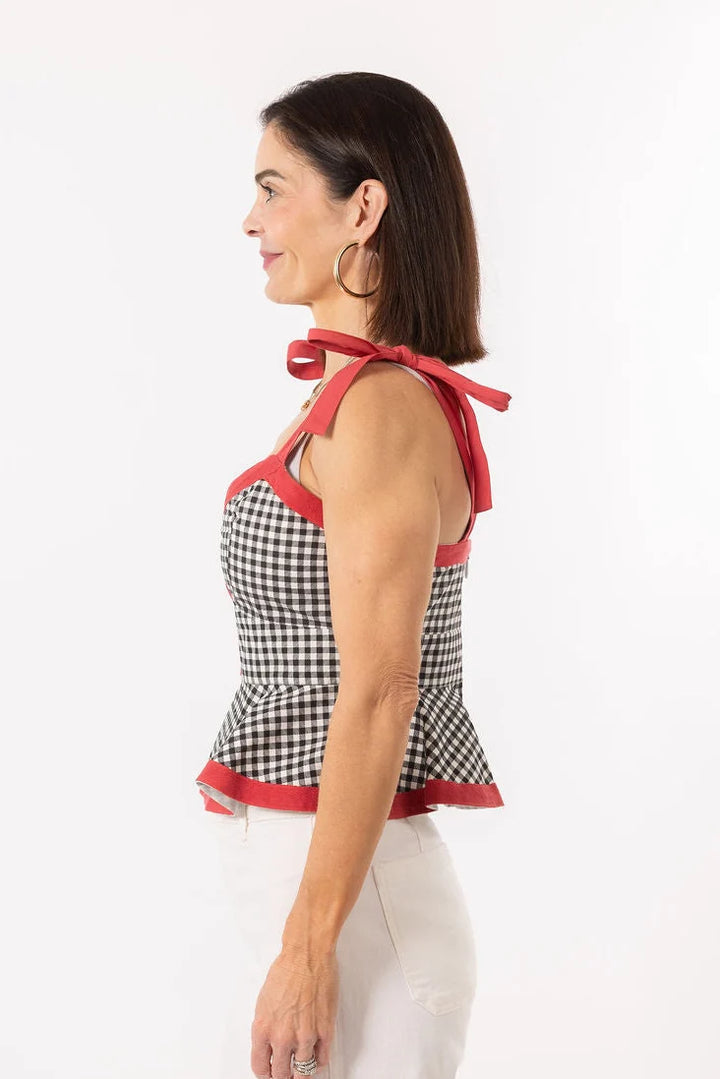 Addie Tie Top | Black Gingham/ Red