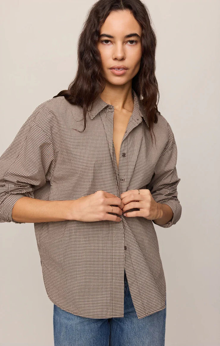 On Duty Gingham Button Up Top