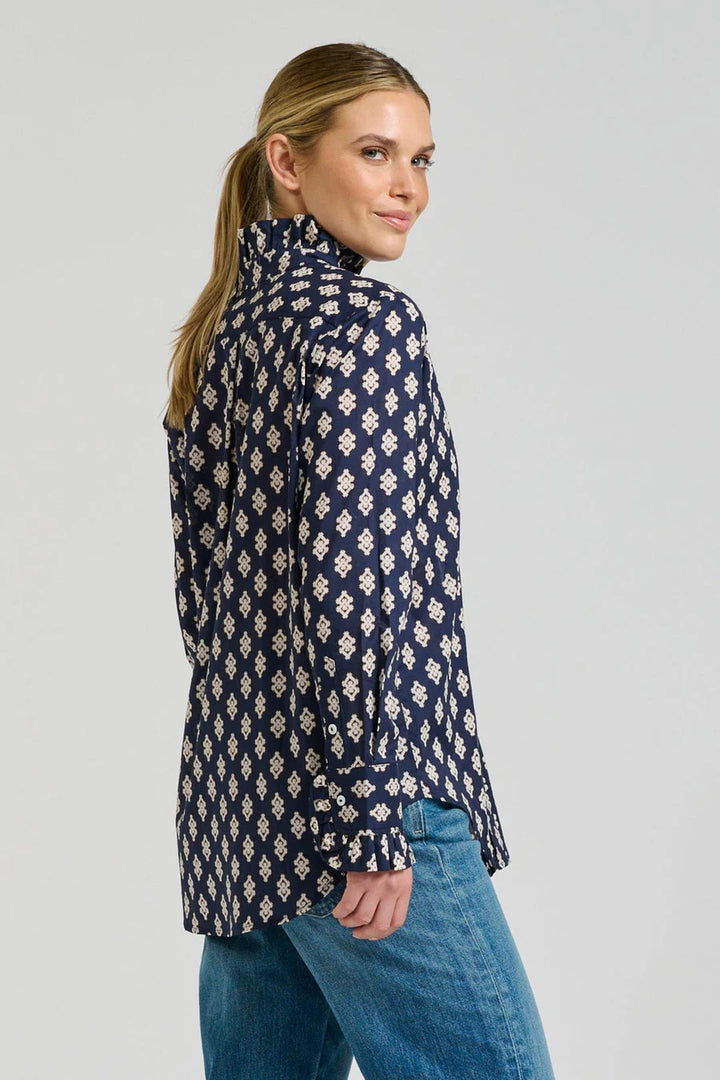 Olivia Classic Frill Collar Shirt | Navy Double Diamond