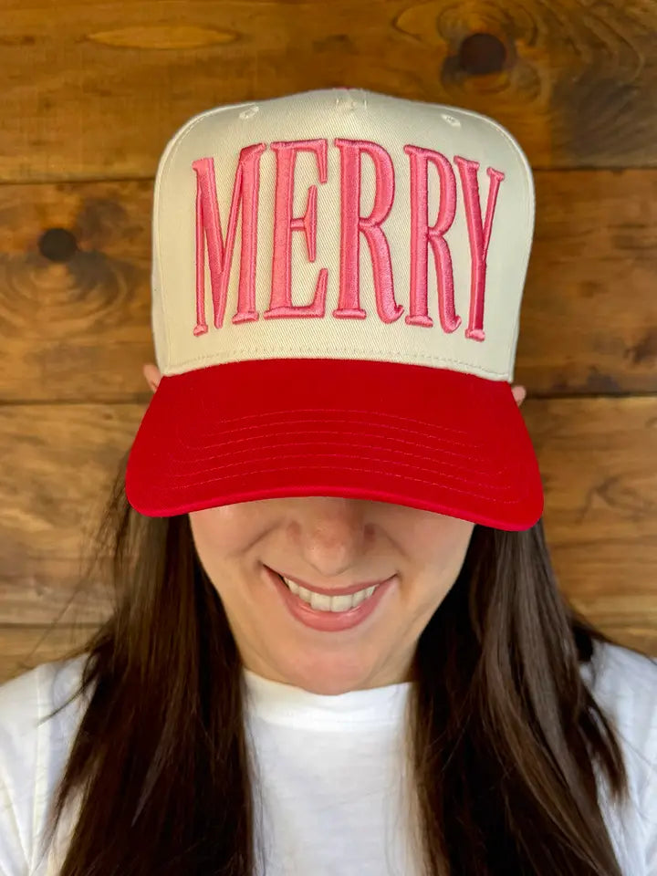 Merry Puff Embroidered Hat | Pink/Red