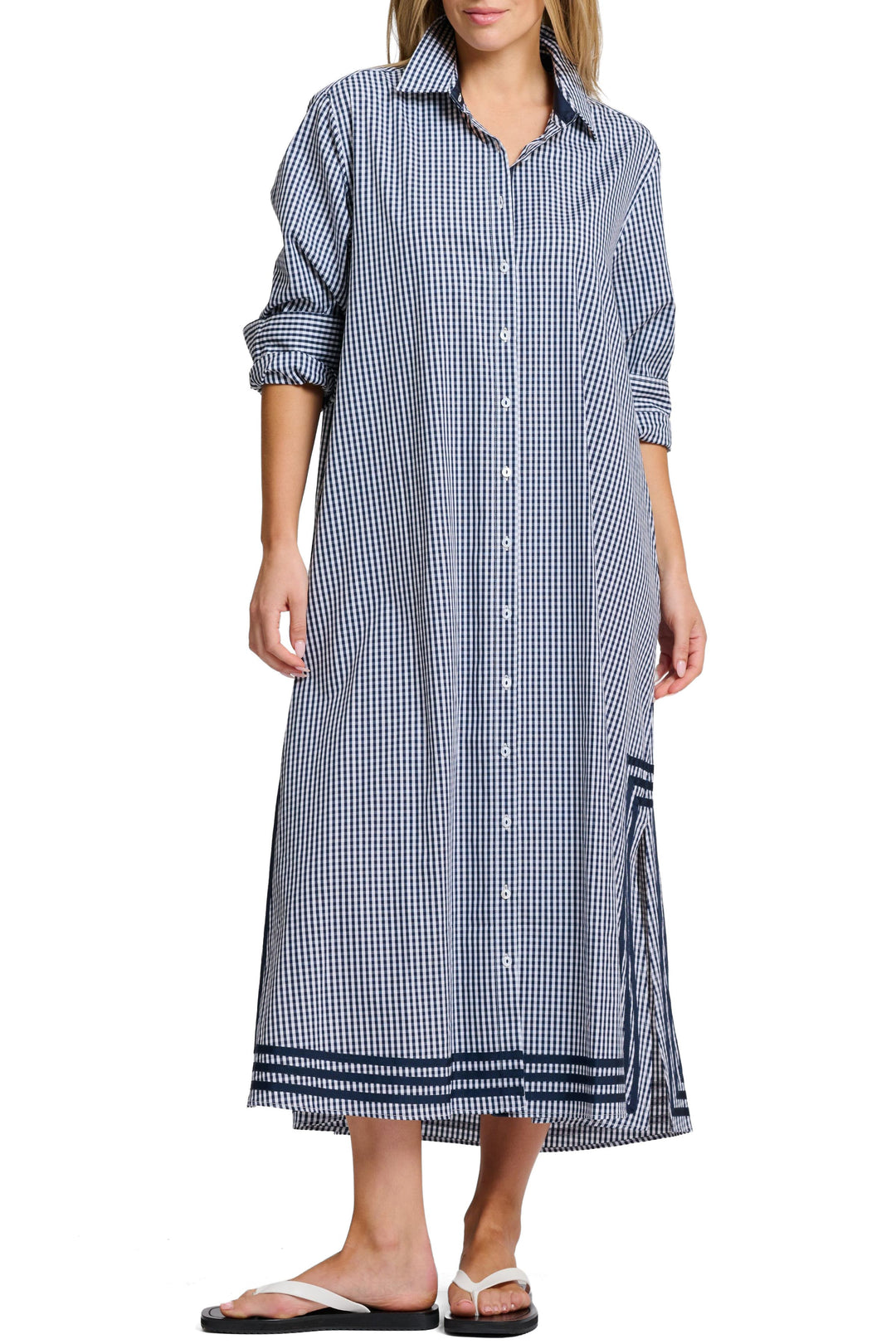 Pippa Longline Shirt Dress | Navy Gingham