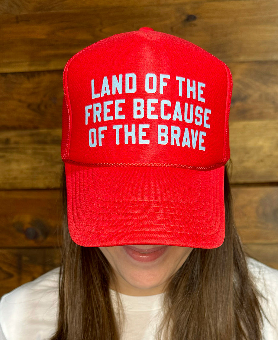 Southern Fried Design Barn Land of the Free Because of the Brave Trucker Hat