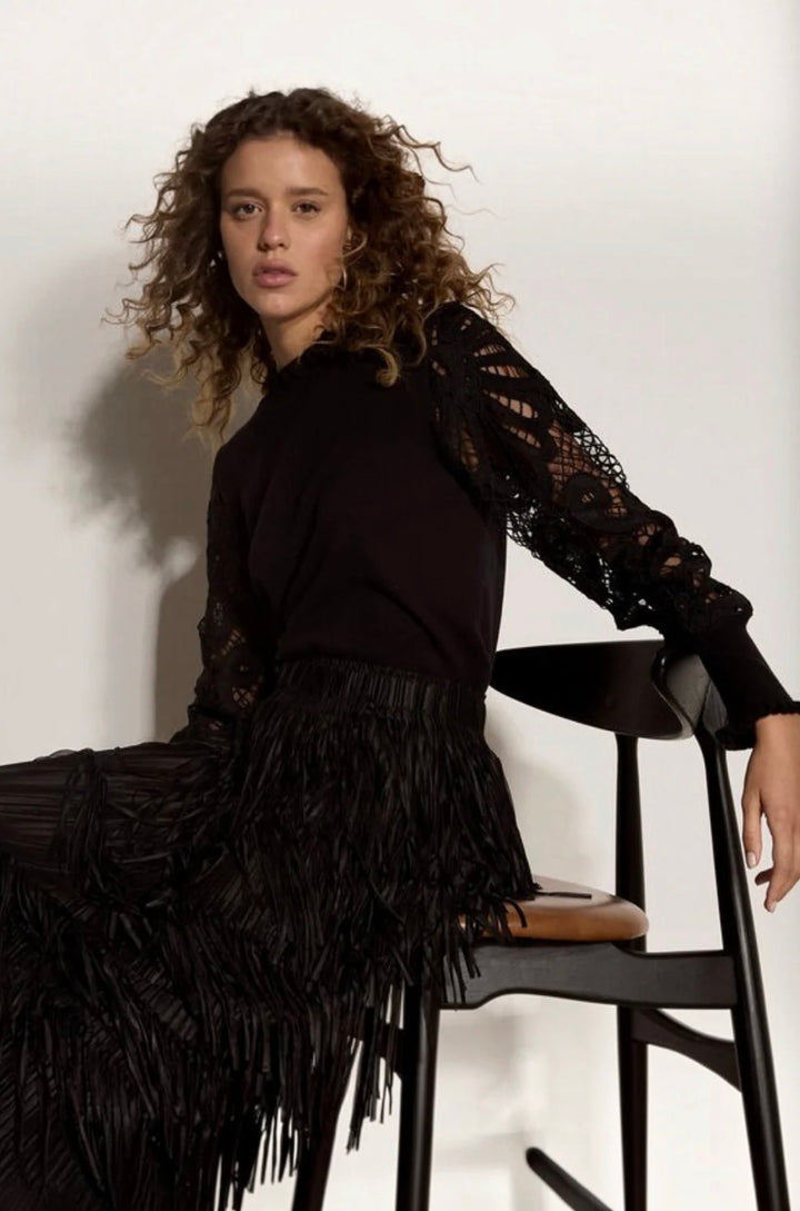 Guipure Lace &amp; Mesh Arm Jumper