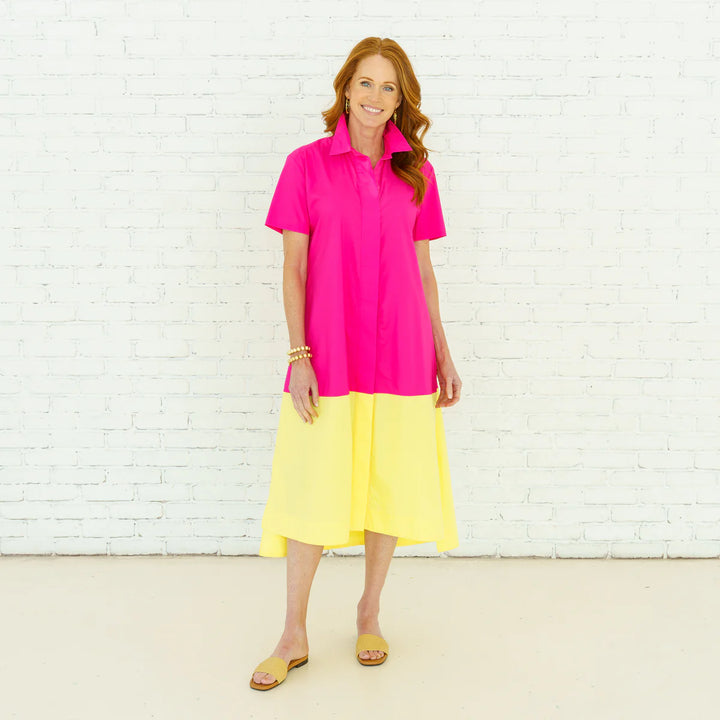 Millie Colorblock Dress Fuchsia and Yellow