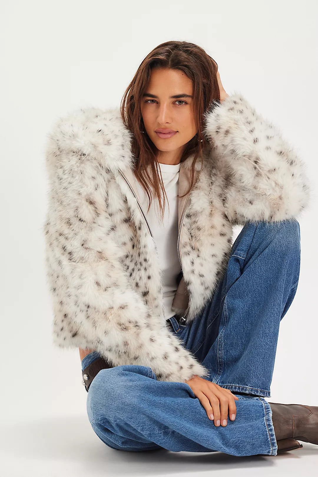 Louder Please Hooded Faux Fur Jacket / Snow Leopard
