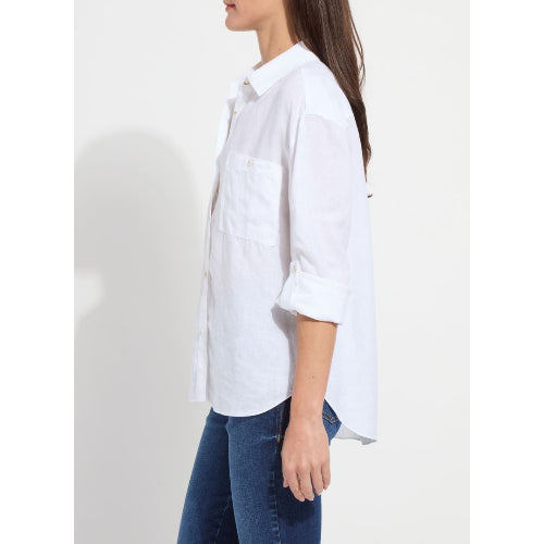 Rose Roll Tab Utility Linen Shirt | White