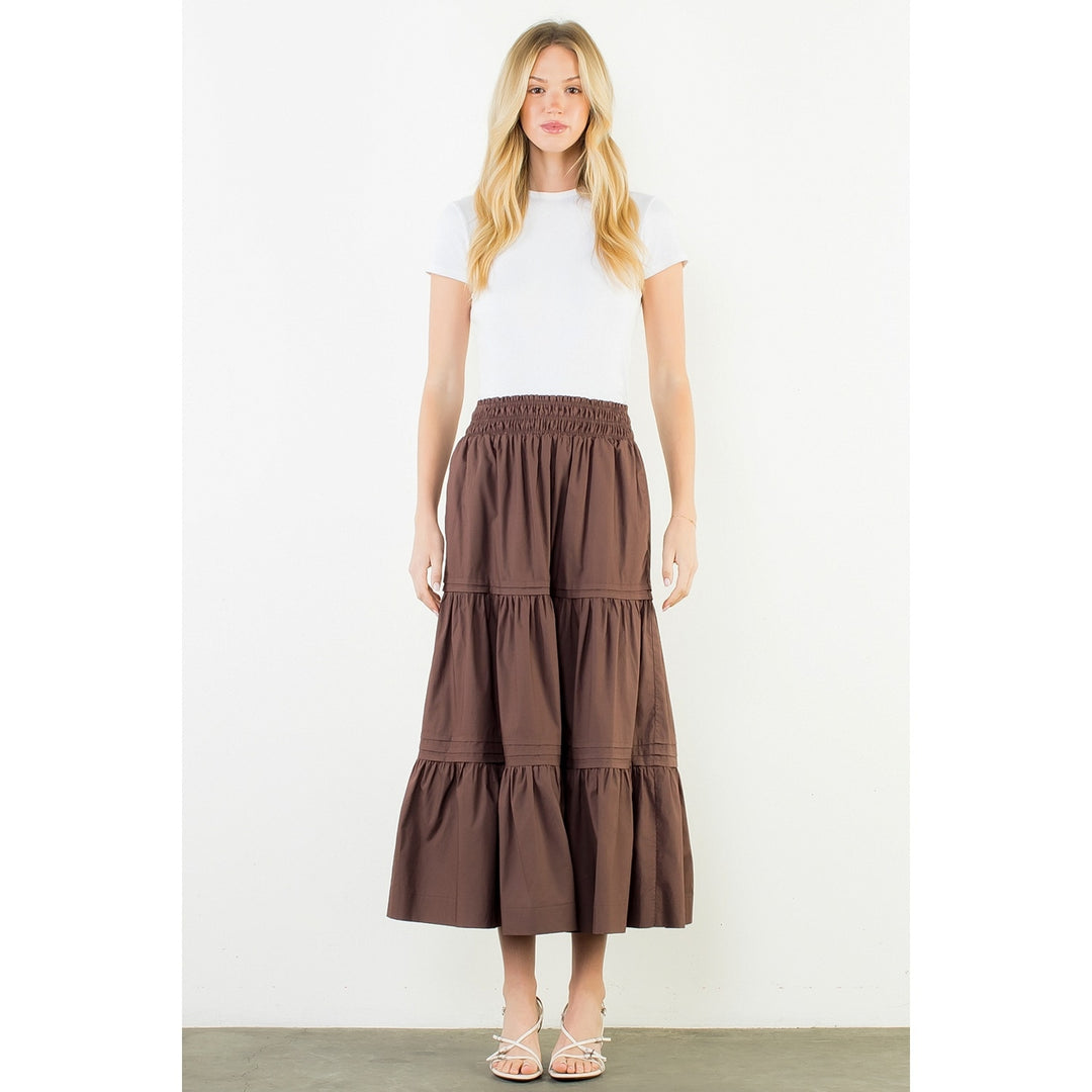 Long Tiered Skirt | Brown